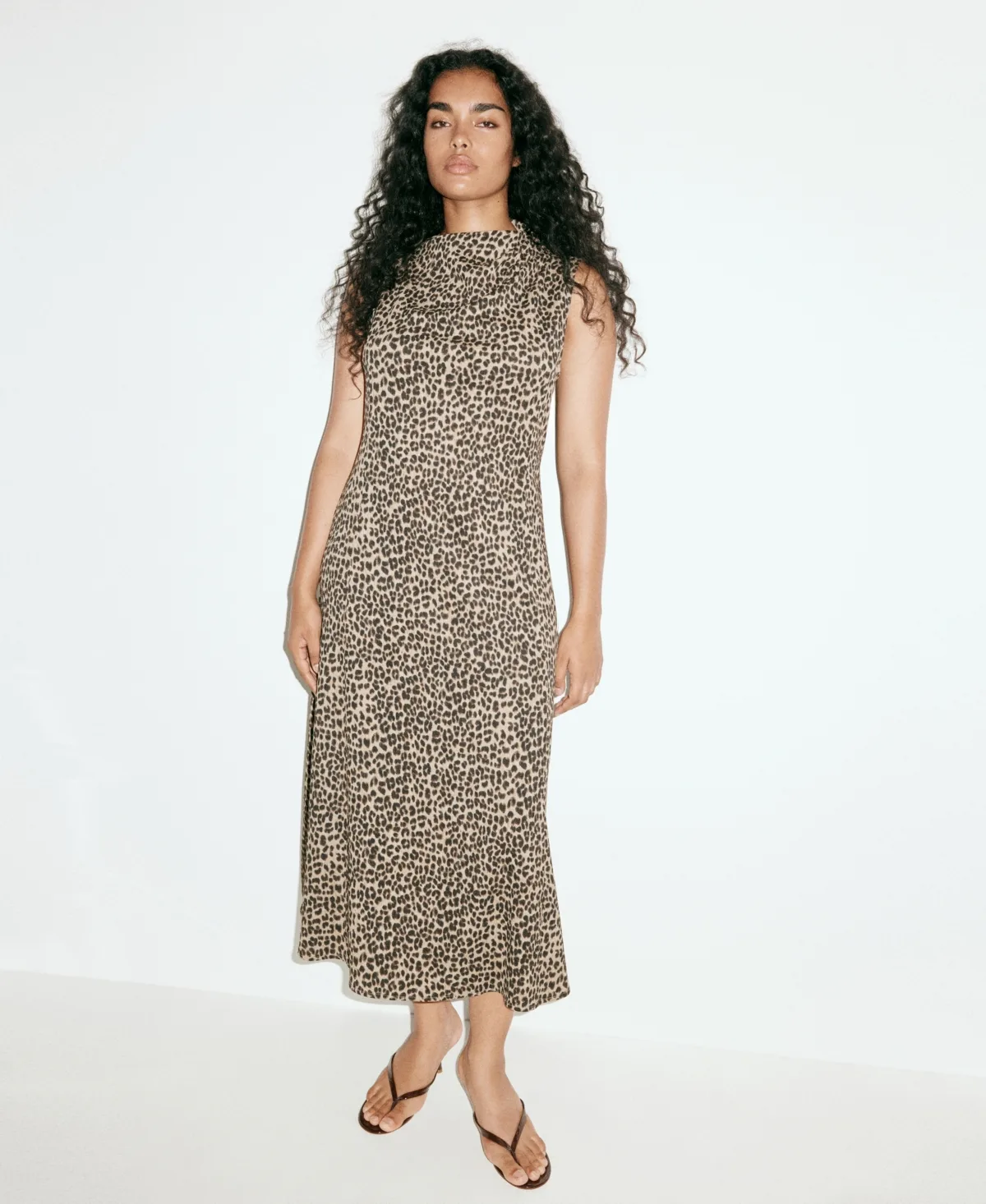 Gathered Details Textured A-Line Midi Dress by Mango