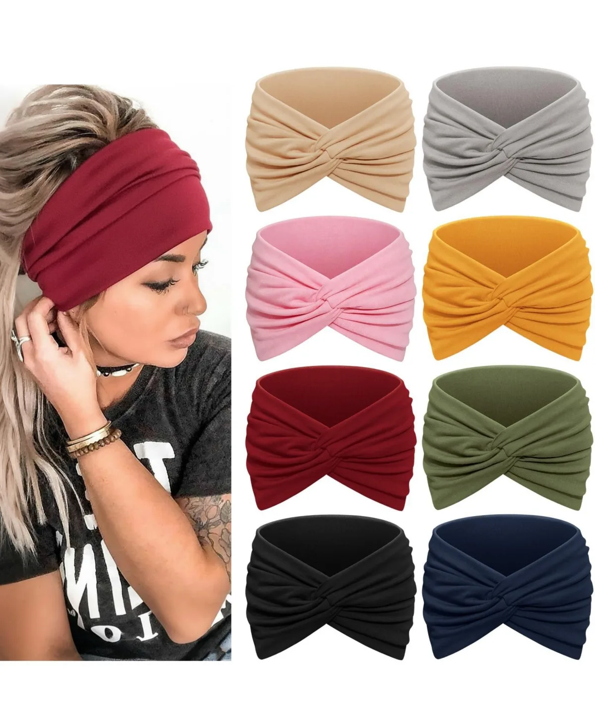Boho Wide Knotted Headband, 8-Piece Set by Furlihong