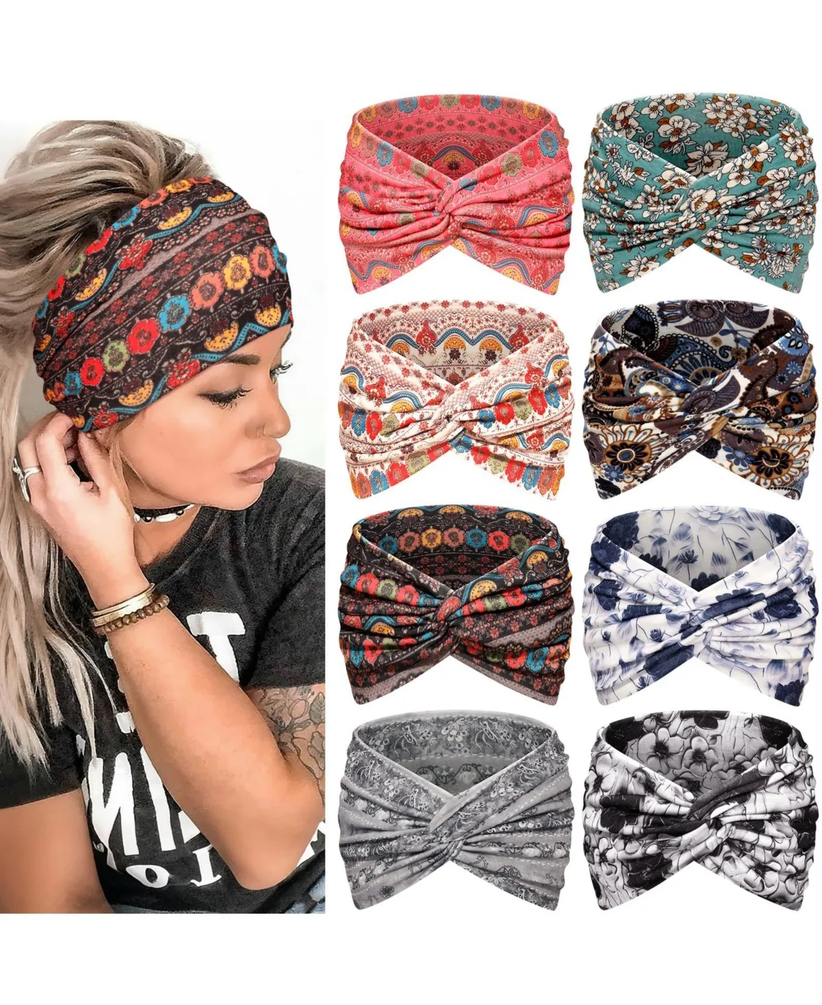 Boho Wide Knotted Headband, 8-Piece Set by Furlihong