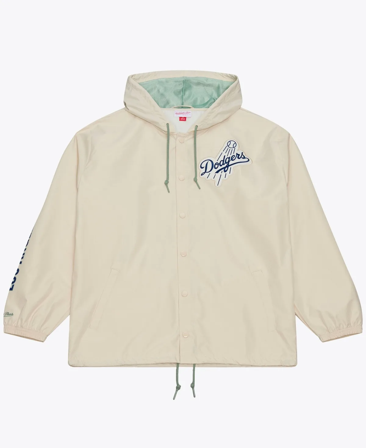 Jackie Robinson Cream Los Angeles Dodgers Full-Snap Yacht Rock Name & Number Hooded Coach's Jacket by Mitchell & Ness