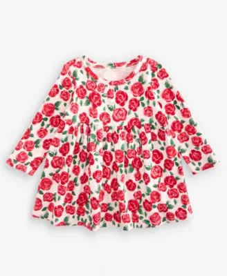 Long Sleeve Cotton Rose Print Dress by First Impressions