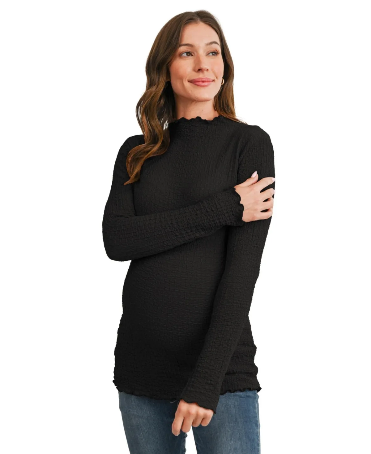 Maternity Textured Mock Neck Long-Sleeve Top by Hello Miz