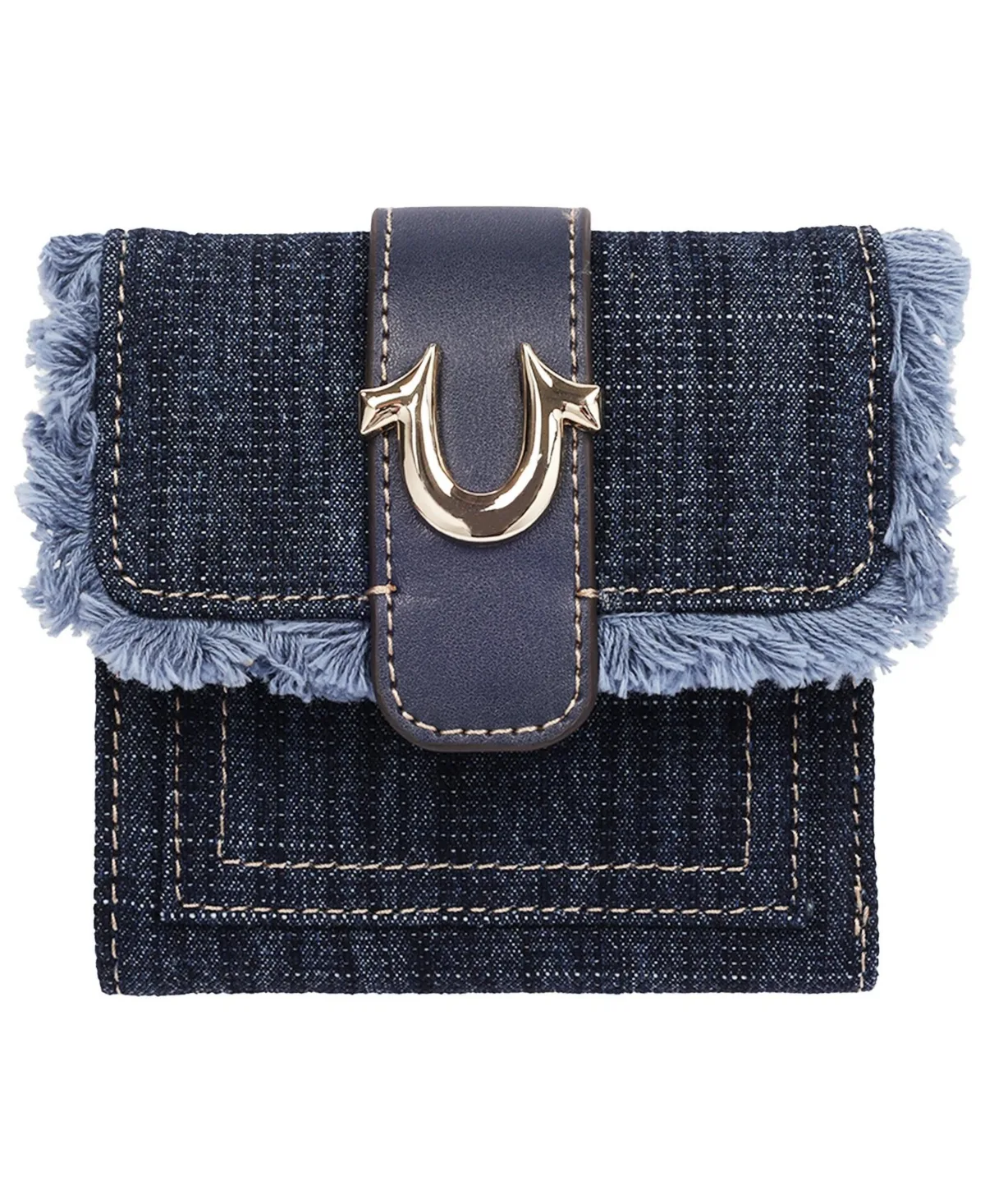 Frayed Flap Small Trifold Wallet with Horseshoe Hardware by True Religion