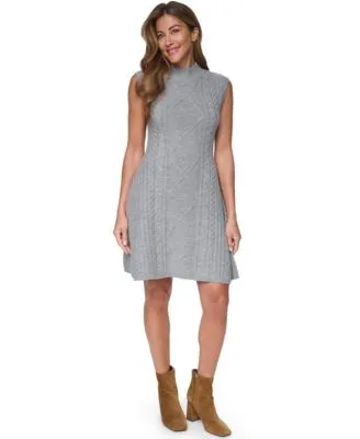 Mini Cable Fit Flare Mock Neck Dress by Eliza J