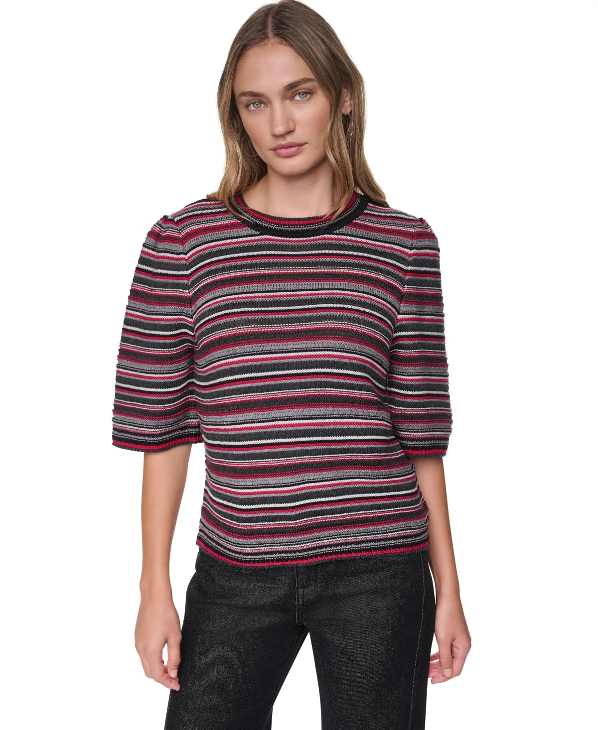 Jeans Striped Rugby Puff-Sleeve Sweater by DKNY