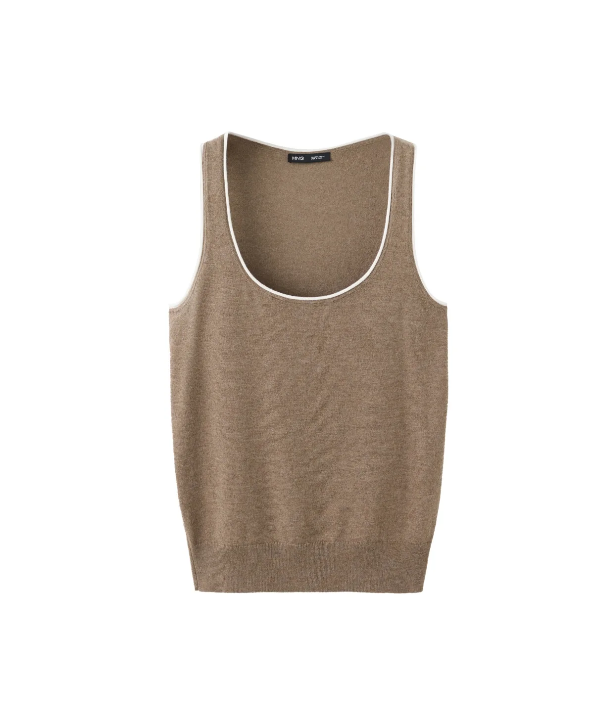 Scoop Neck Contrast Trim Sleeveless Tank Top by Mango