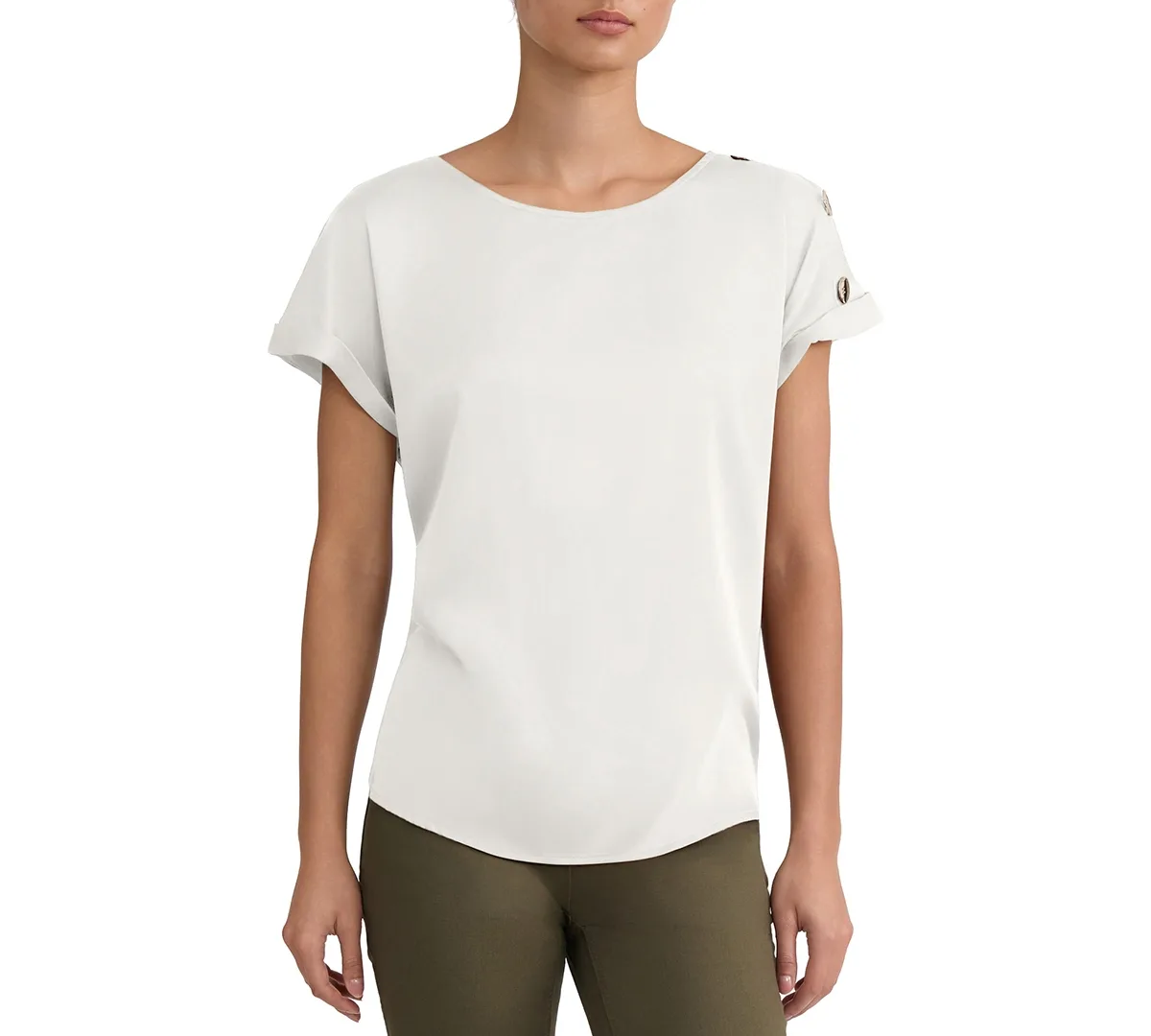 Montreal Satin Shoulder Button Detail Blouse by Jones New York