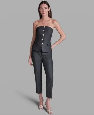 Denim Strapless Button Front Top High Waist Straight Pants by BCBG
