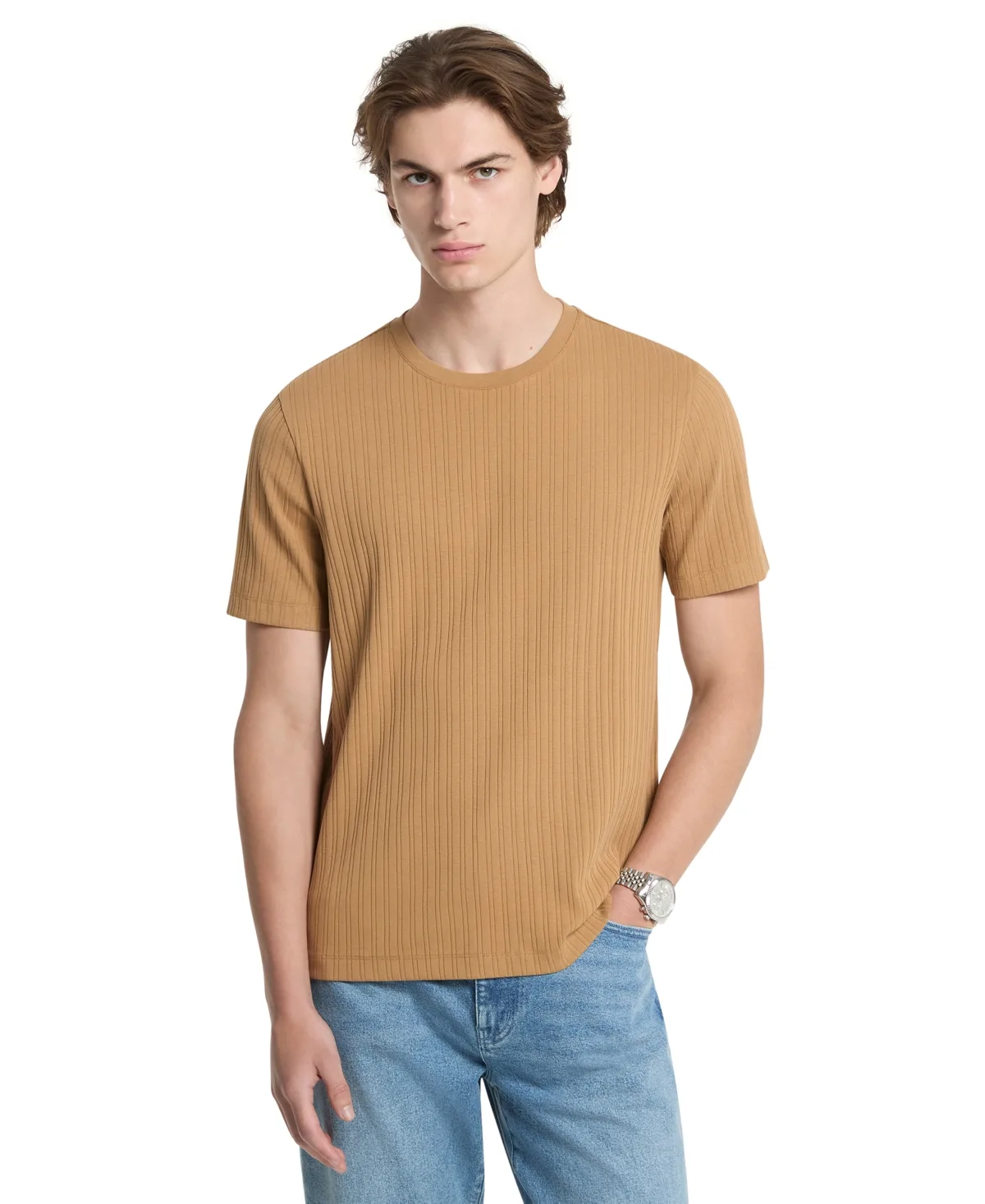 Variegated-Rib Crewneck T-Shirt by MICHAEL Michael Kors