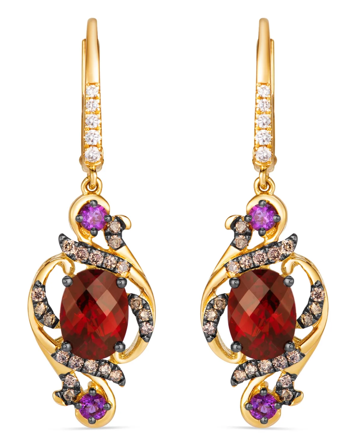 Garnet, Amethyst, Nude Diamond (0.10 ct. t.w.) & Chocolate Diamond (0.32 ct. t.w.) Drop Earrings in 14k Honey Gold by Le Vian