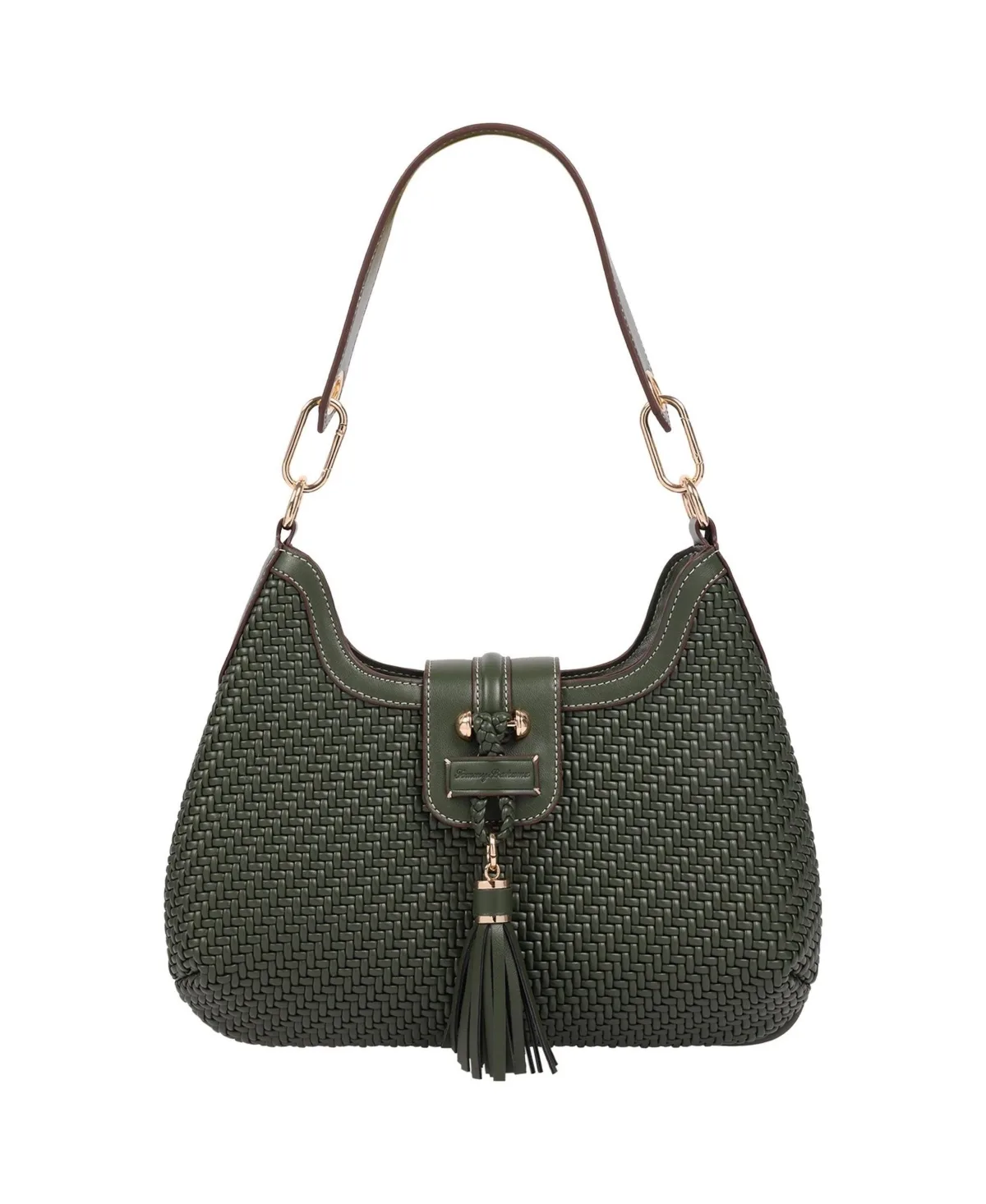 Tassel Tab Woven Hobo Shoulder Bag