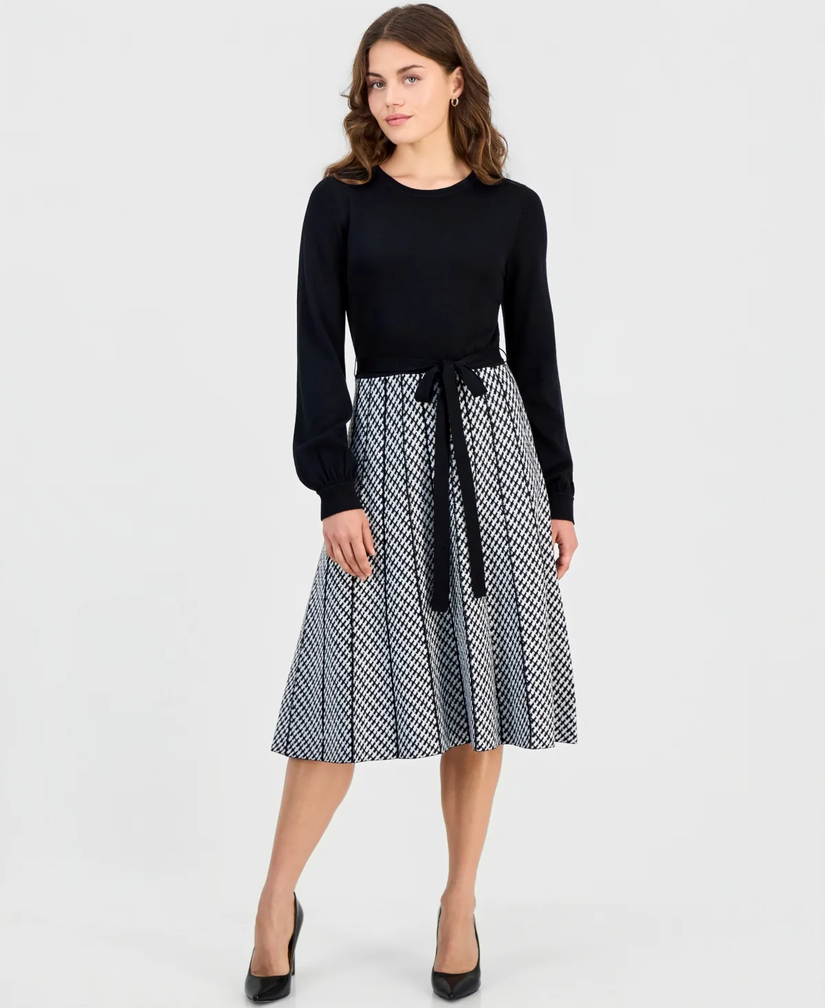 Fit & Flare Long-Sleeve Sweater Dress by Robbie Bee
