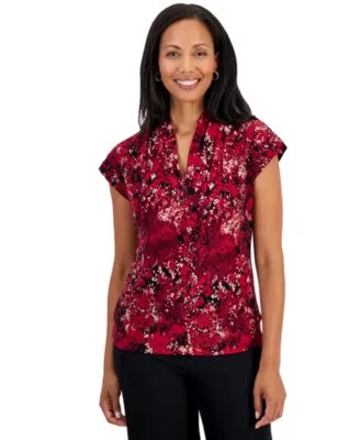 Funnel Neck Cap Sleeve Print Blouse by Kasper