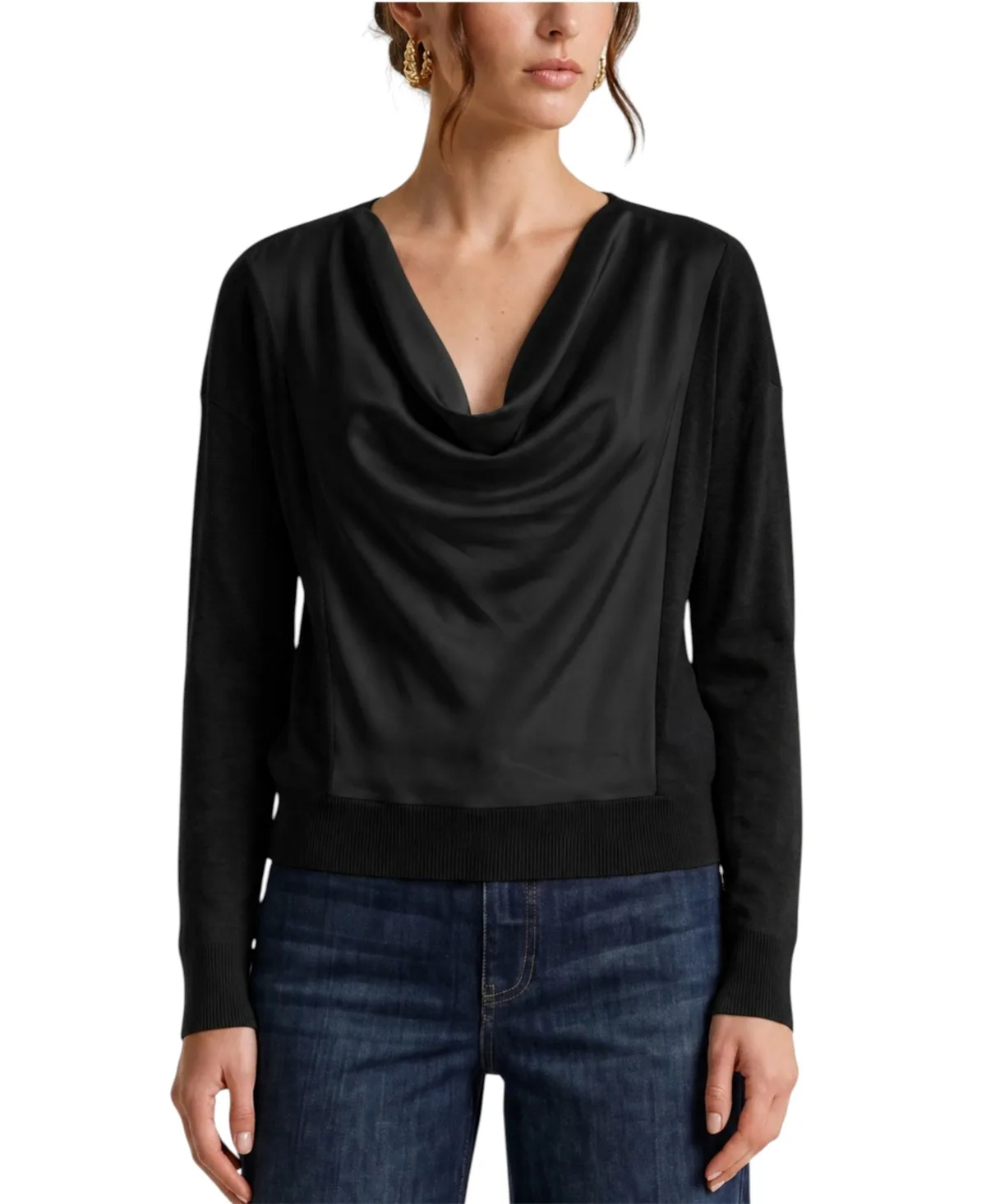 Cowl Neck Satin Front Sweater by Liverpool Los Angeles