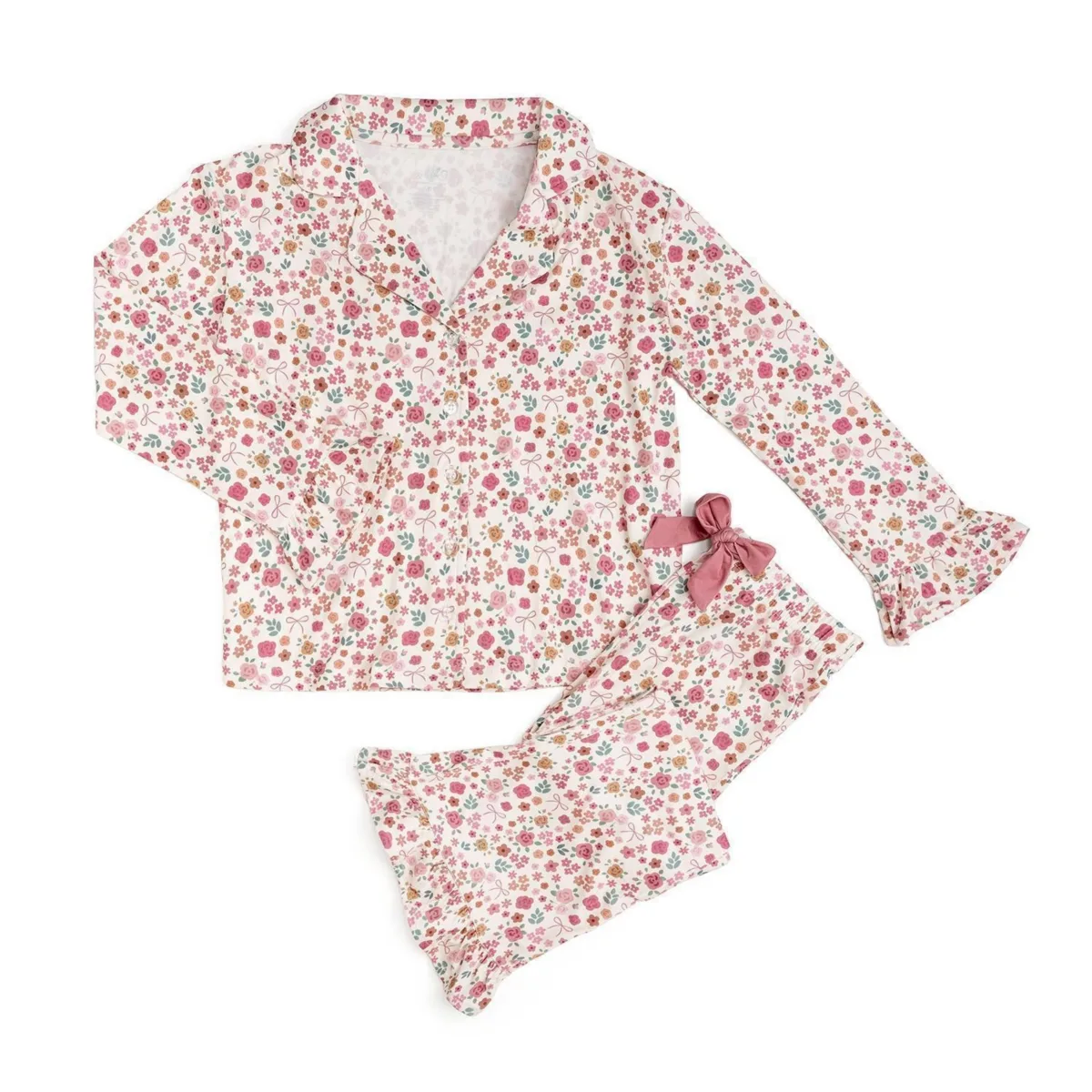 Berry Floral Long-Sleeve Floral-Print Ruffled Top and Pants, 2-Piece Set by Sweet Wink