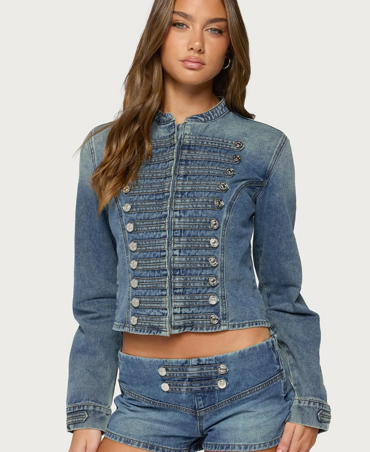 Jazzy Denim Napoleon Jacket by Edikted