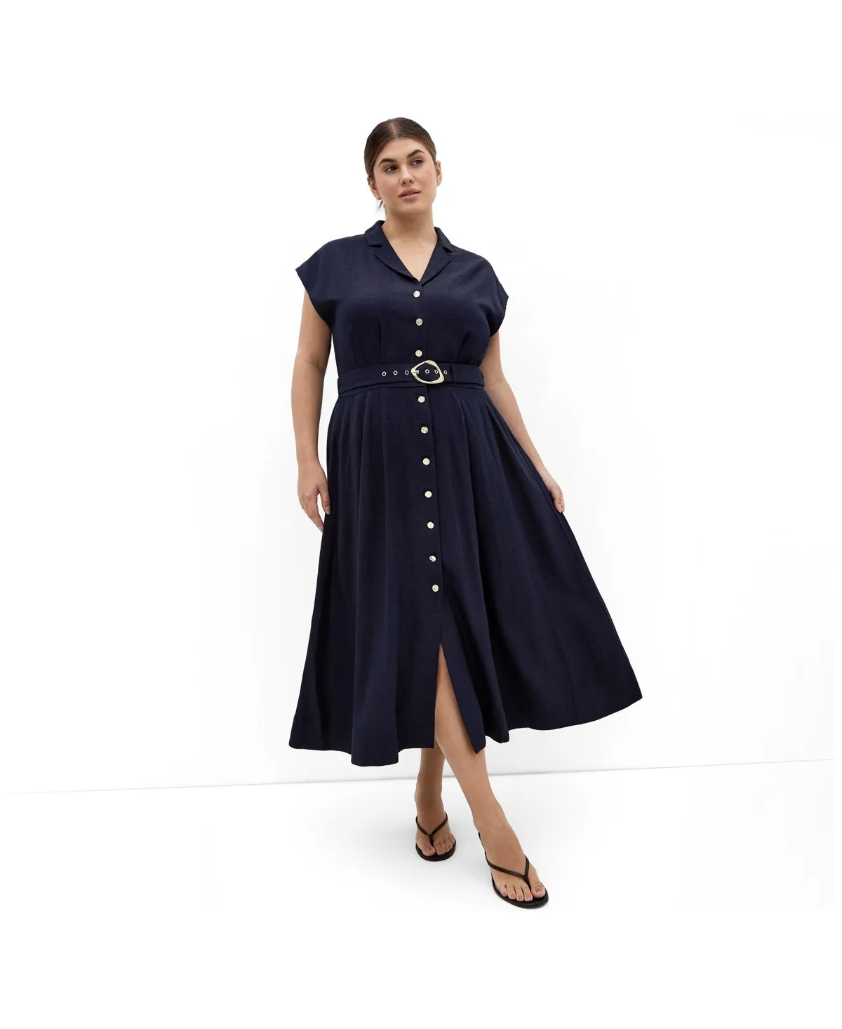 Liliyana Belted Linen Dress by City Chic