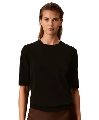 Roll Tab Short Sleeve Crewneck Sweater