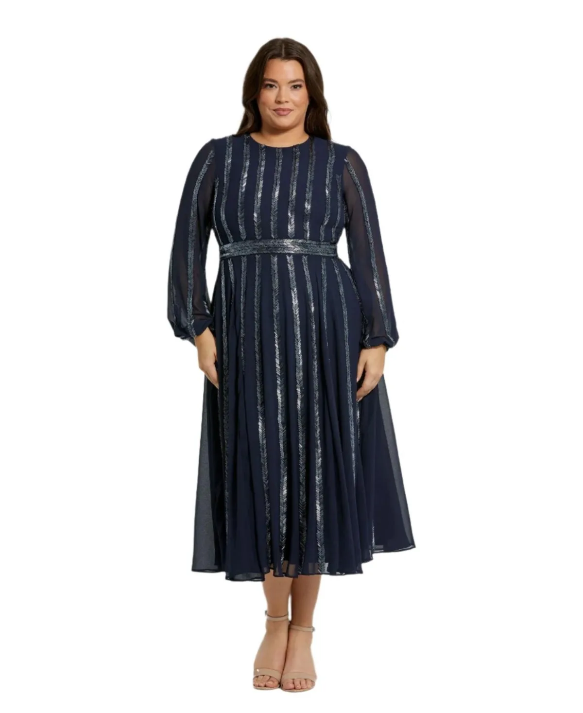 Mac Duggal Long Sheer Sleeve Beaded Dress by M.A.C.