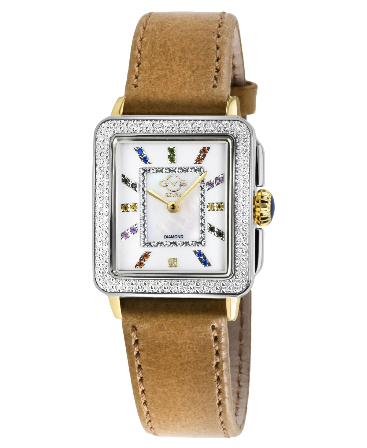 Padova Gemstone Swiss Quartz Diamond Hand Made Italian Leather Strap Watch by Gv2 by Gevril