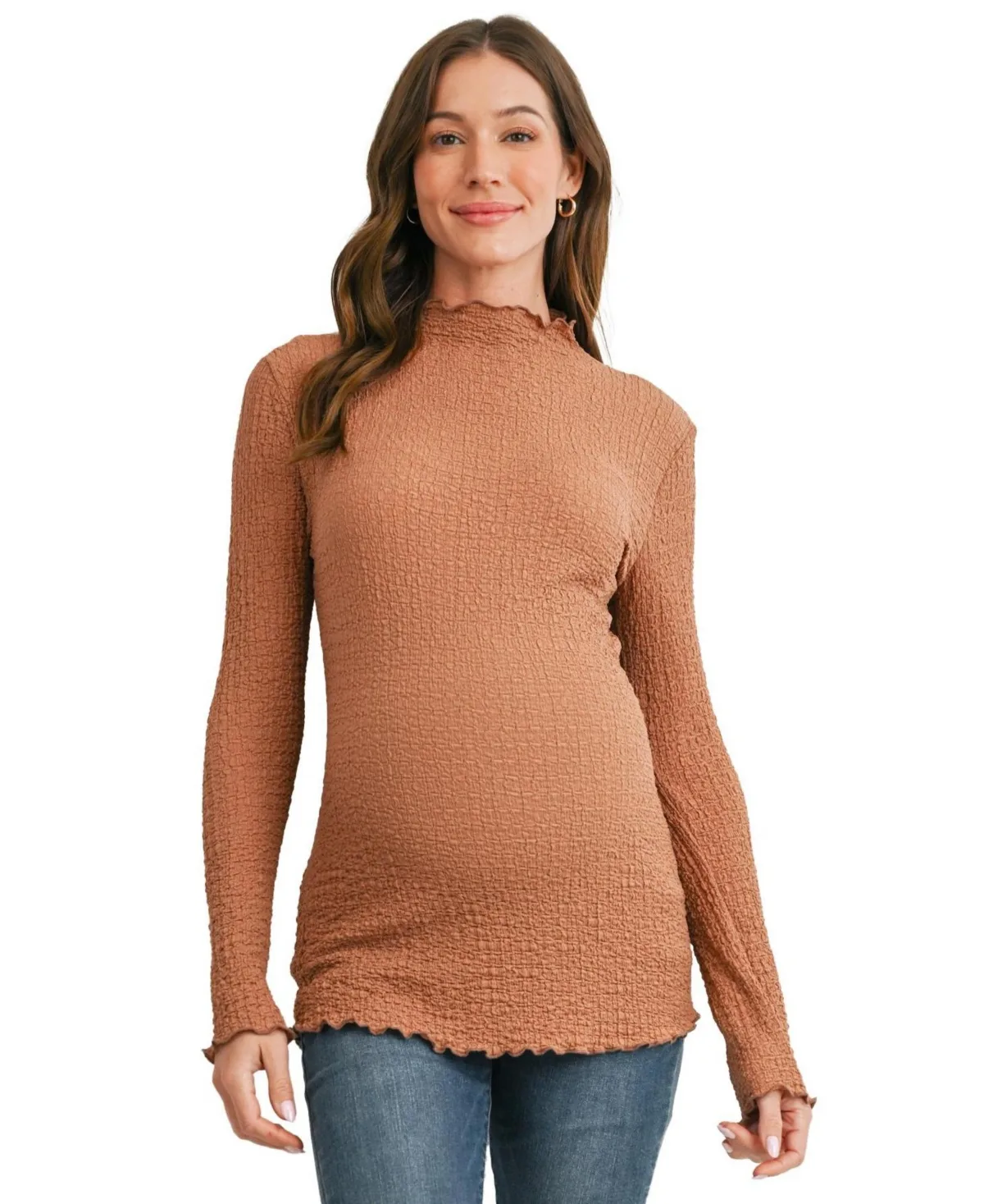 Maternity Textured Mock Neck Long-Sleeve Top
