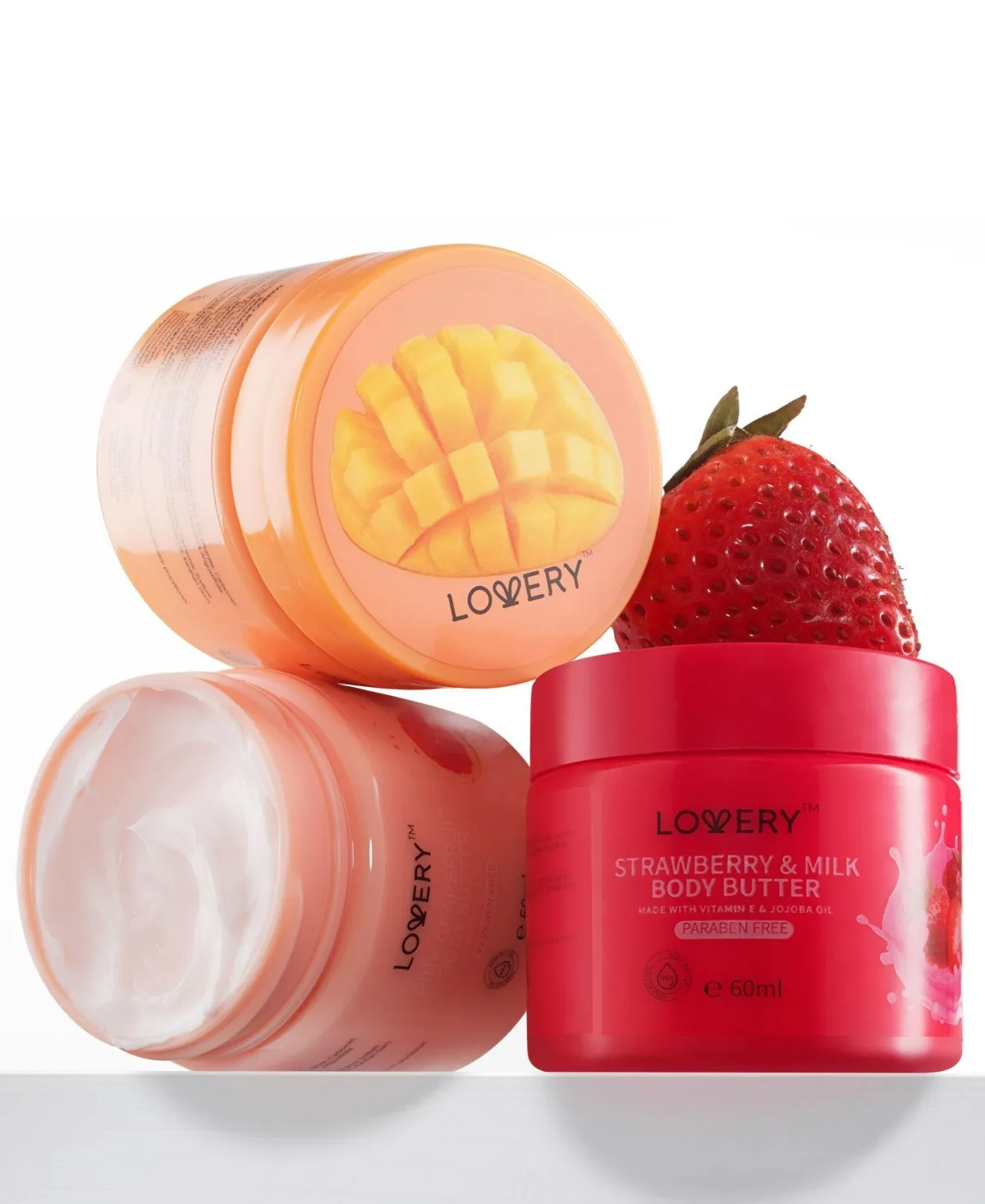 Grapefruit, Mango, Strawberry Scented Whipped Body Butter, 3 Pack Body Care Gift Set by Lovery