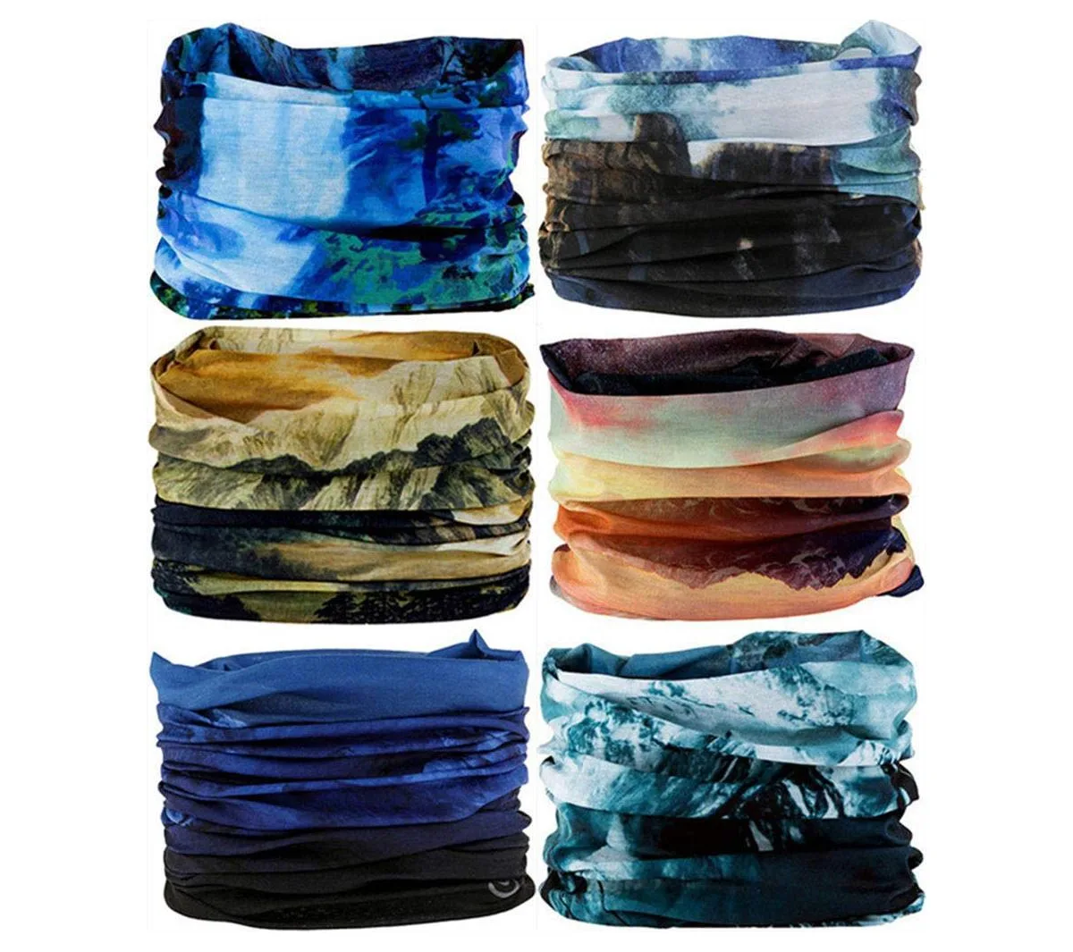 Polyester Neck Gaiter Headband Face Mask Magic Scarf Bandana - 6pc by Sportneer