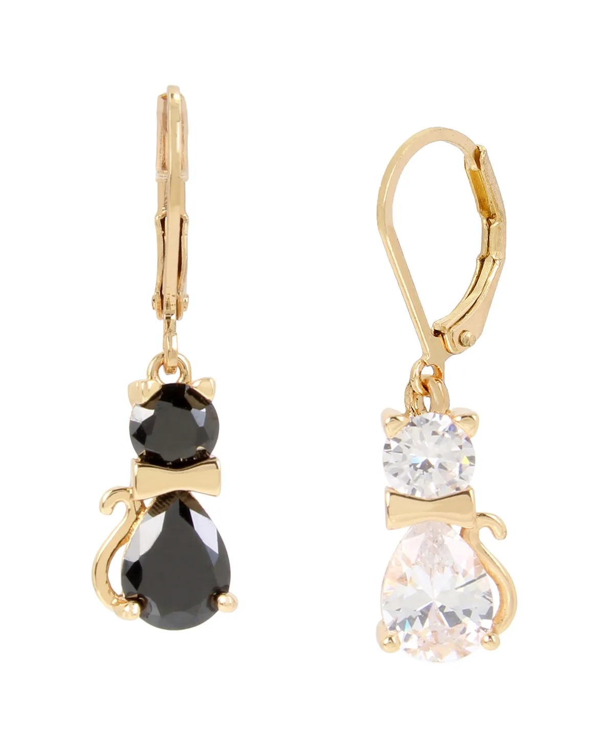 Black & White Cubic Zirconia Cat Drop Earrings by Betsey Johnson