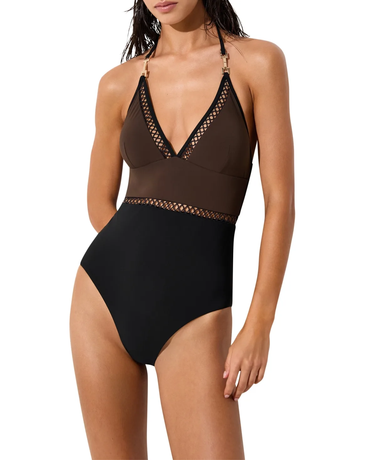 Ray Halter Plunging-Neckline Tummy-Control One-Piece Swimsuit by Reiss