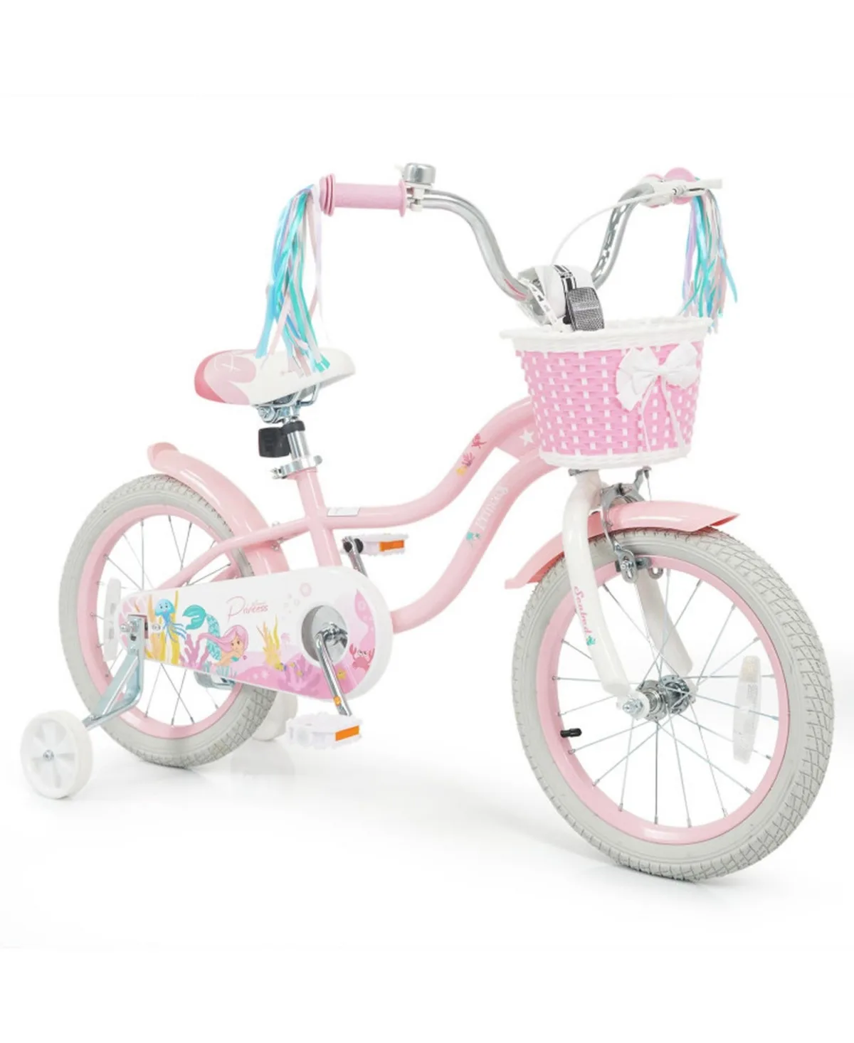 16 Inch Mermaid Kids Bike with Training Wheels, 110 Lbs Capacity, Ages 4-7 by Sugift