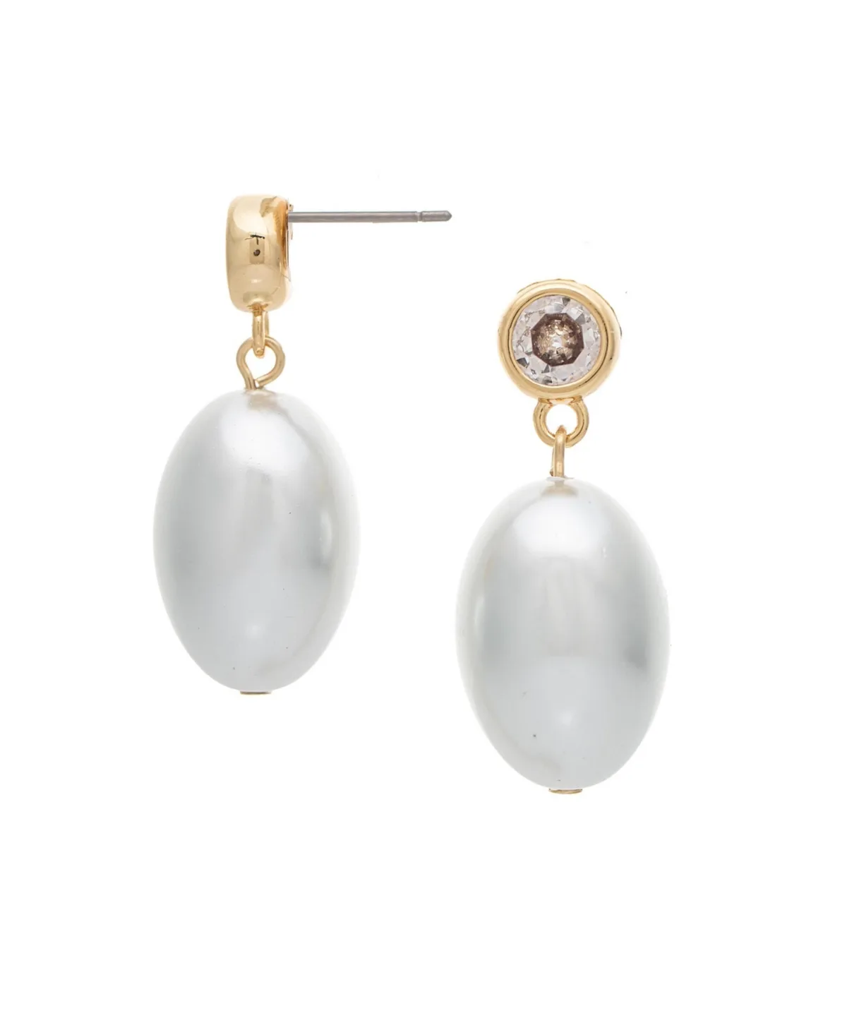 Cubic Zirconia and Imitation Pearl Gold-Tone Drop Earrings