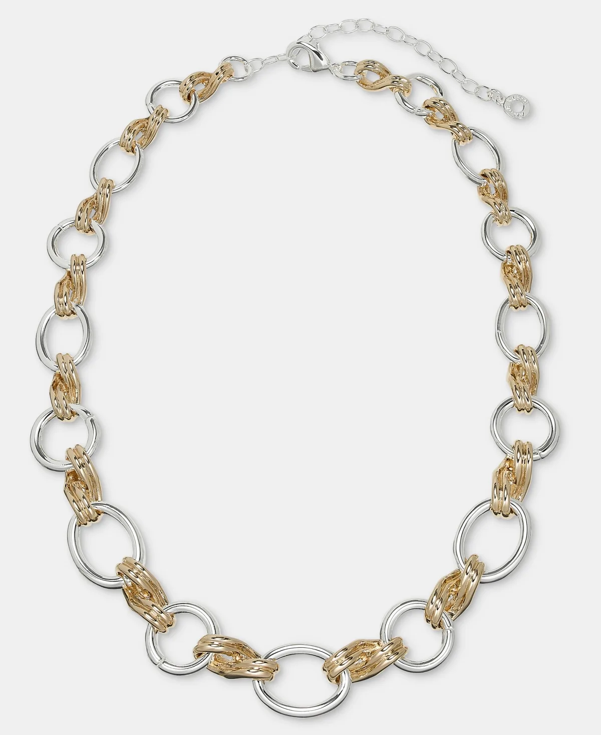 Two-Tone Twisted & Interlock Collar Necklace, 16 + 3 Extender