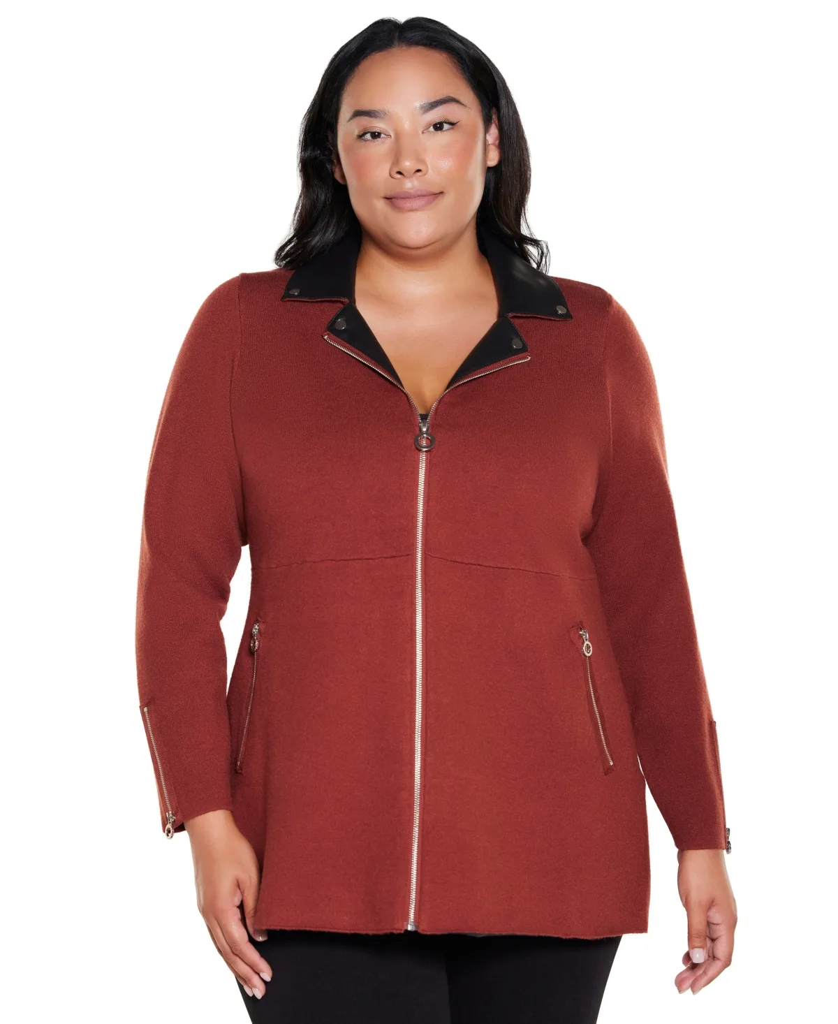 Label Collared Sweater Jacket by Belldini