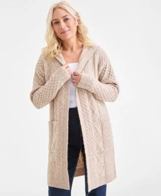 Chunky Cable Knit Hoodie Cardigan by Style & Co