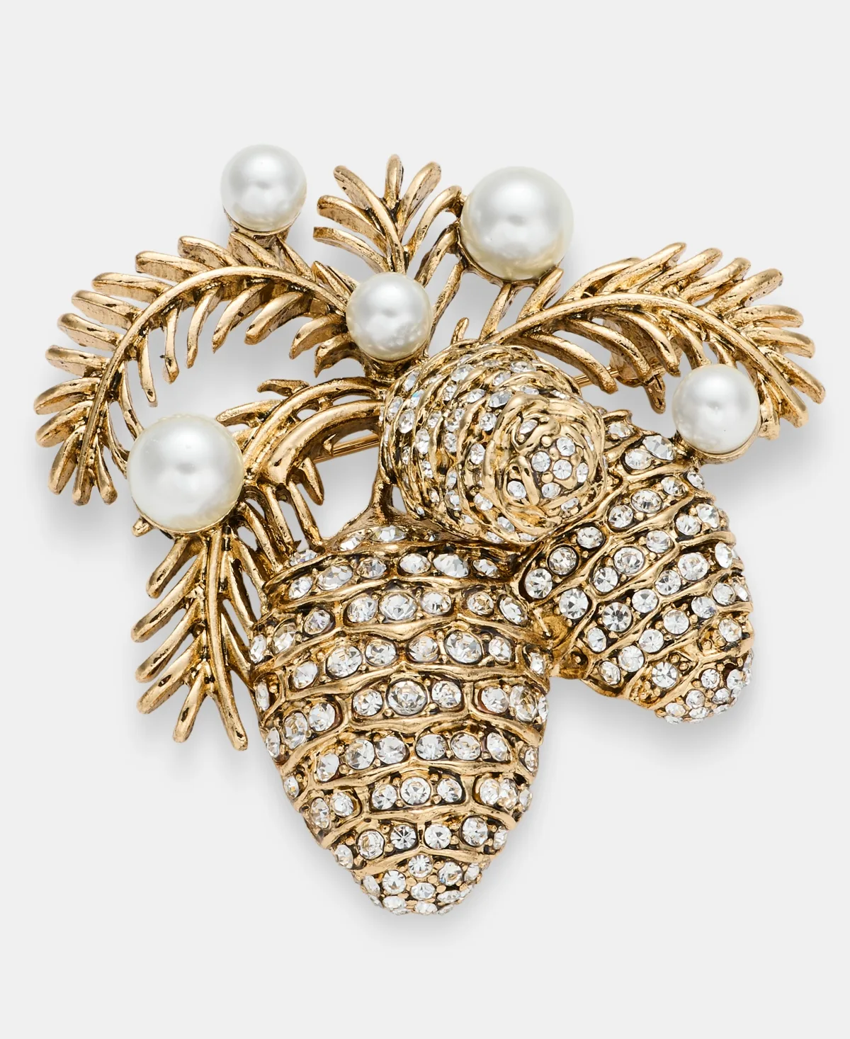 Glass Crystal and Faux Pearl Gold-Tone Pine Cone Pin by Anne Klein