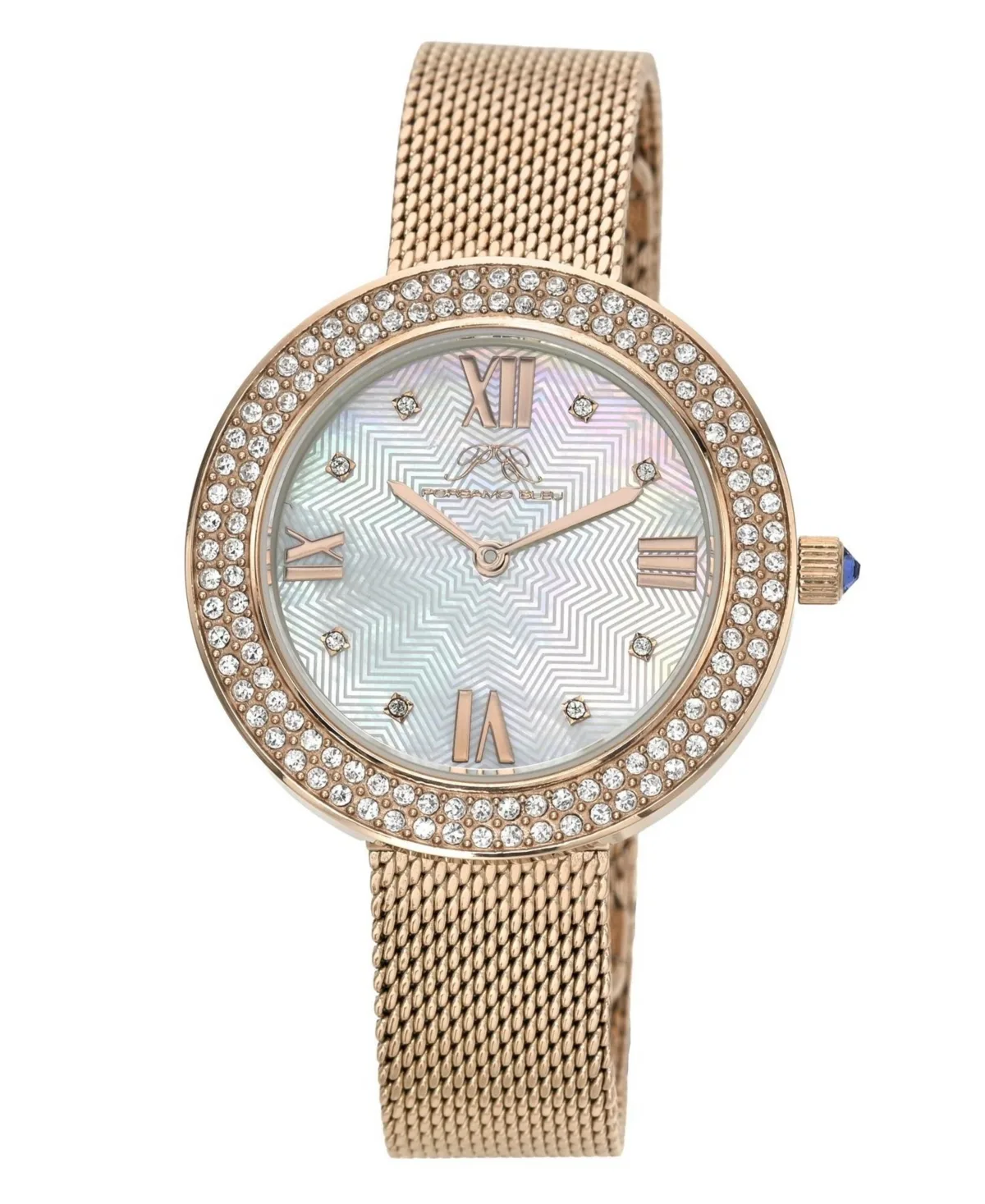 Madeleine Quartz Mother of Pearl Dial Rose Tone Stainless Steel Mesh Bracelet Watch, 35mm by Porsamo Bleu