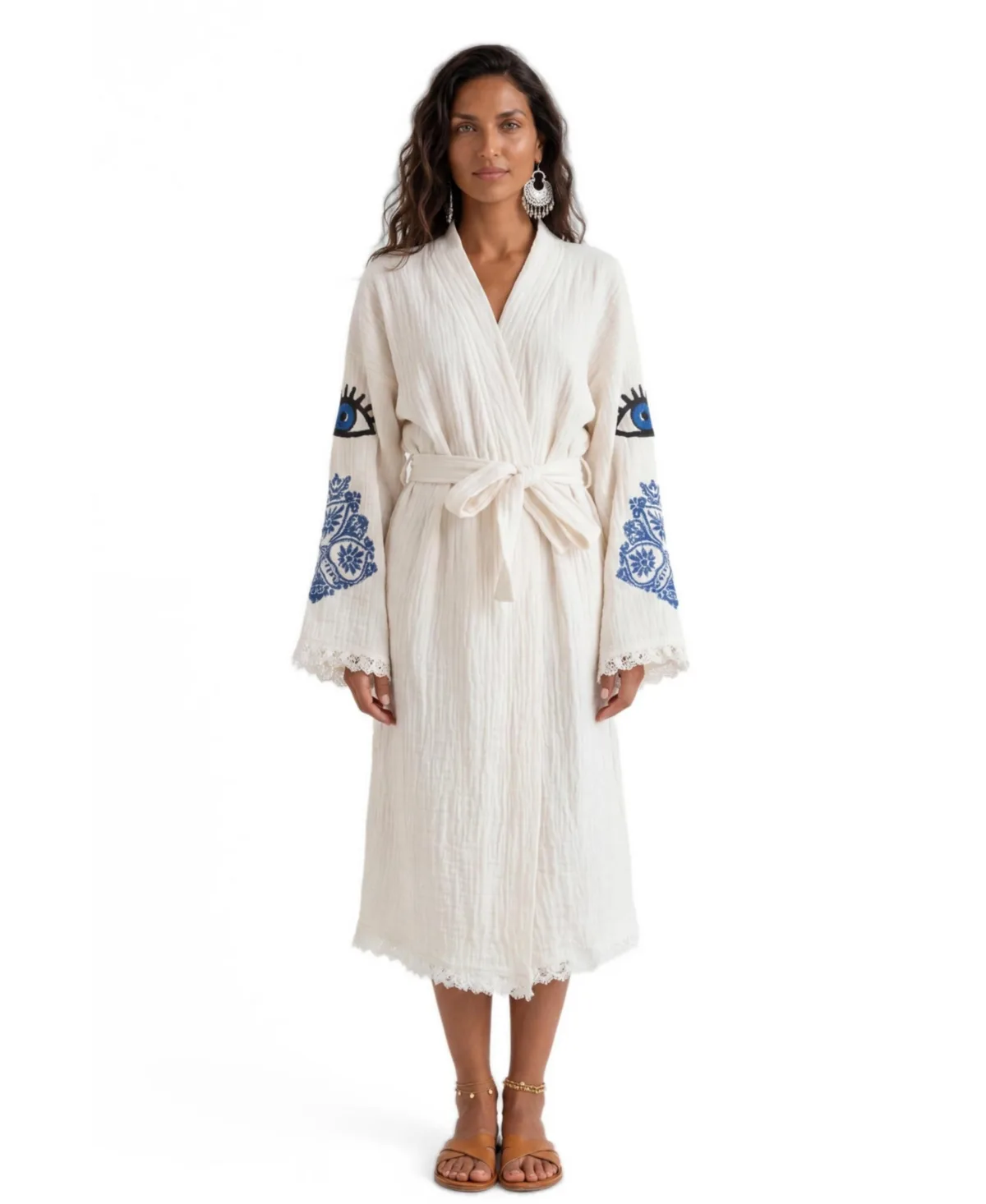 Iris Mandala Jacquard V-Neck Long-Sleeve Robe by Tutunaki