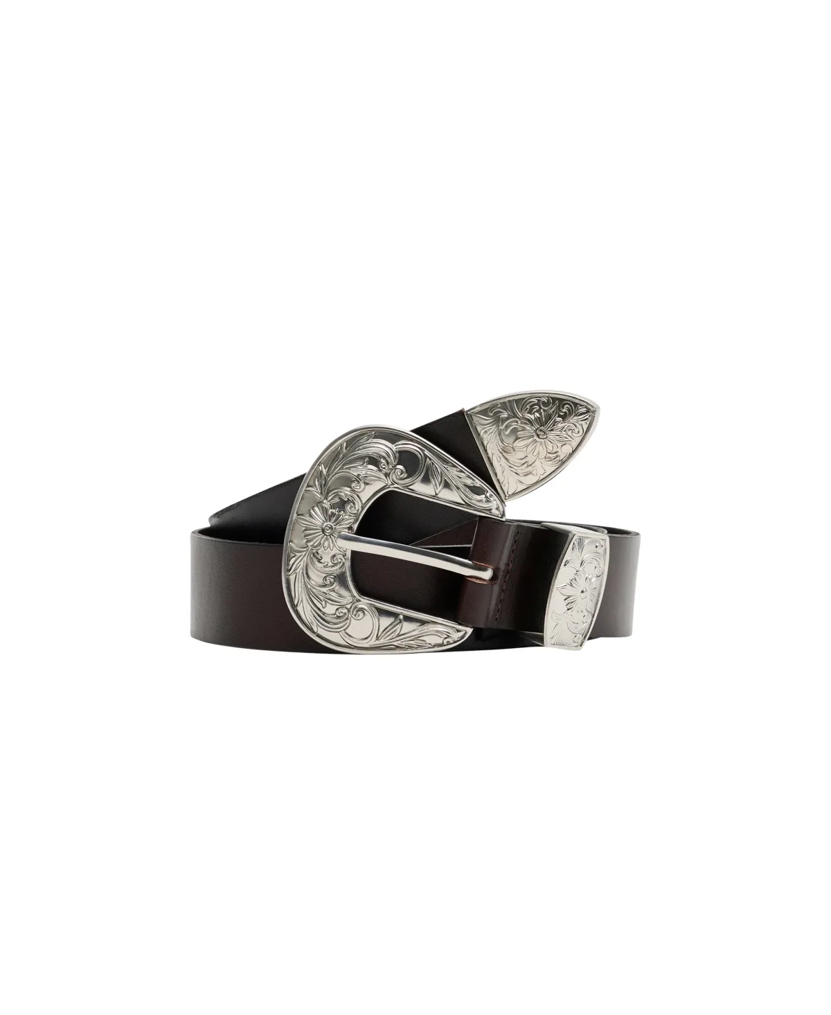 Engraved Buckle Leather Belt