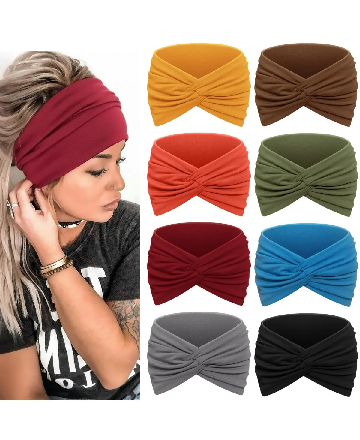 Boho Wide Knotted Headband, 8-Piece Set by Furlihong