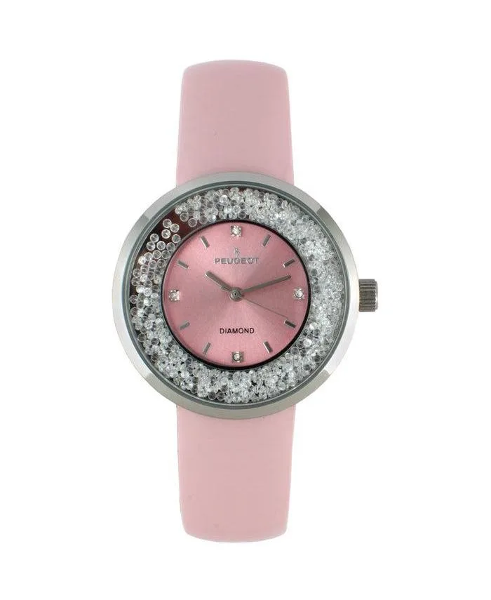 Silver 38mm Floating CZ Diamond Dial Watch by Peugeot