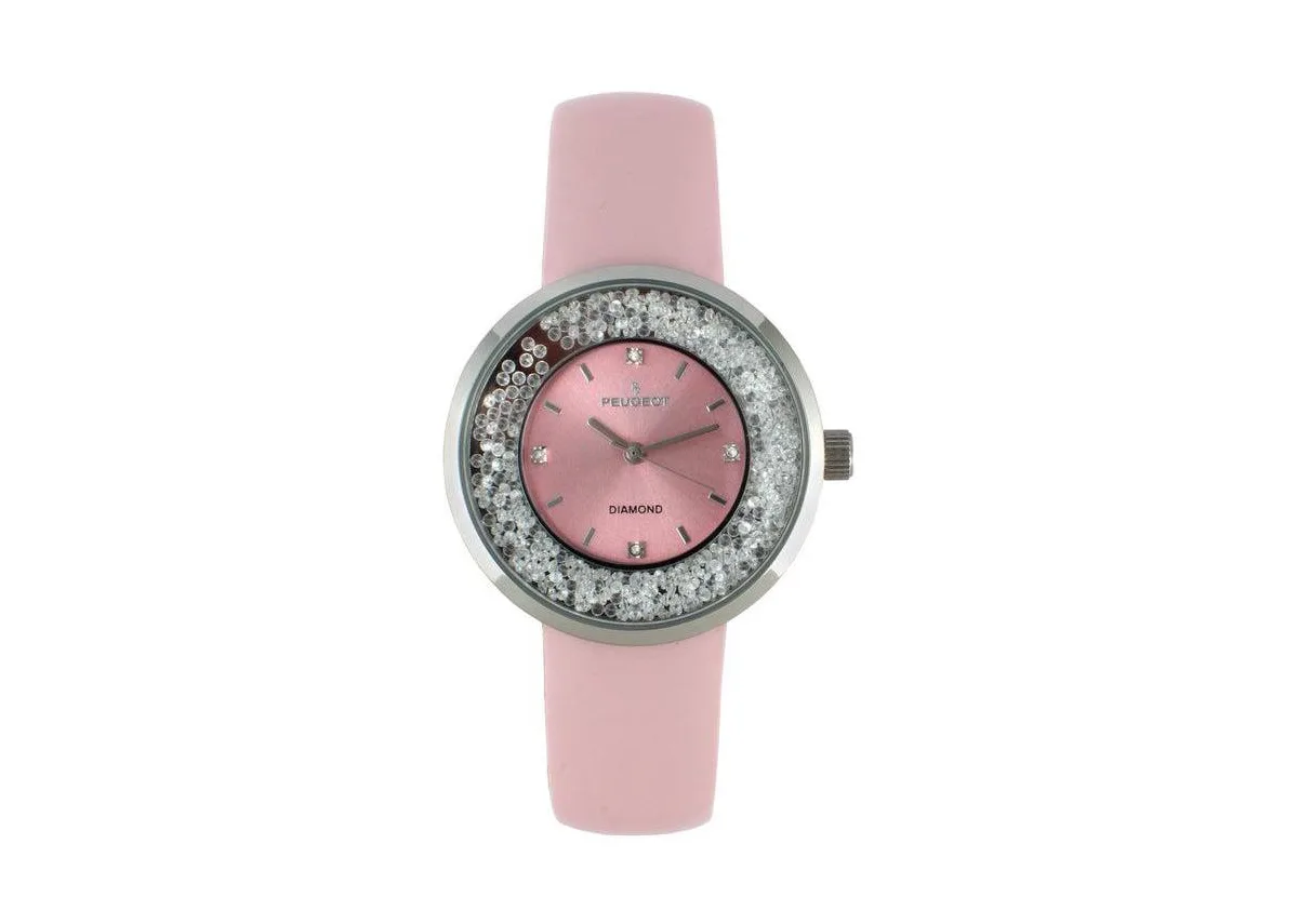 Silver 38mm Floating CZ Diamond Dial Watch by Peugeot