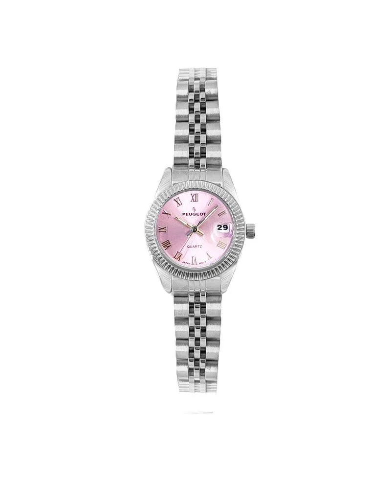 Silver-Tone 25mm Fluted Bezel Steel Bracelet Watch by Peugeot