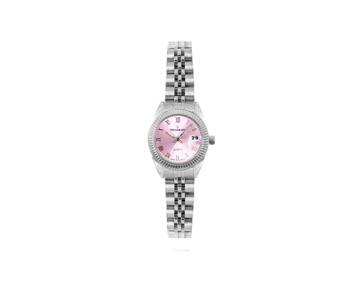 Silver-Tone 25mm Fluted Bezel Steel Bracelet Watch by Peugeot