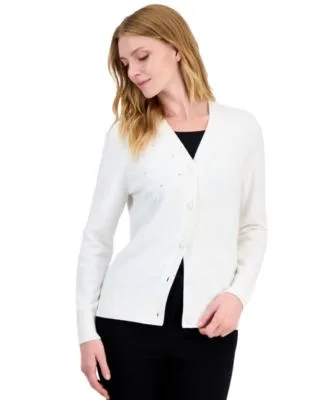 Long Sleeve Floral Lace Applique Button Up Cardigan by Kasper