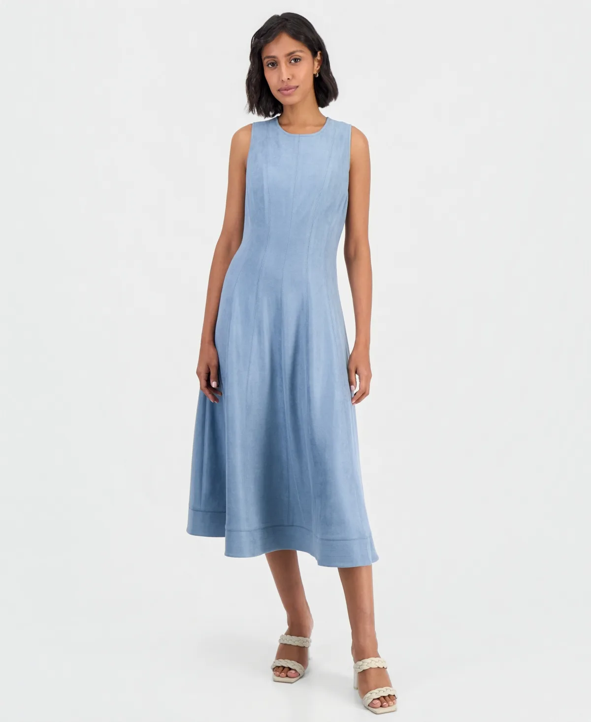 Faux Suede Sleeveless A-Line Midi Dress by Robbie Bee