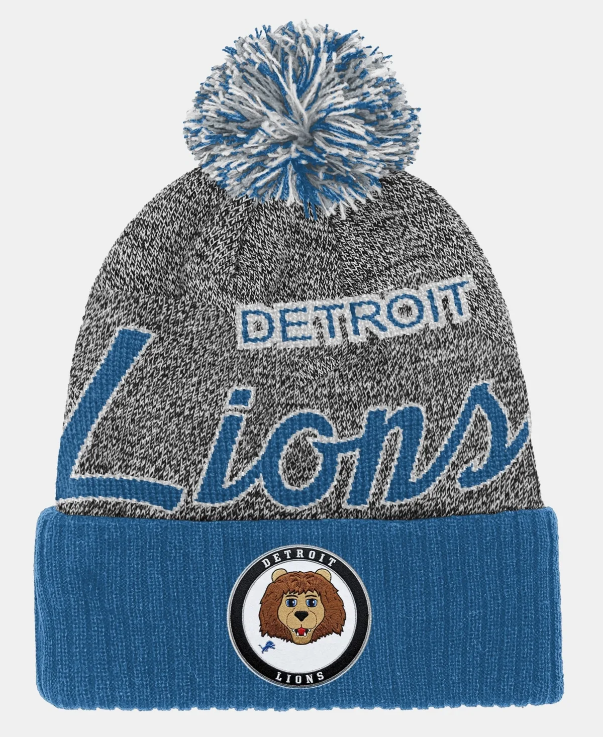 Mitchell & Ness Detroit Lions Cuffed Knit Hat with Puff by Mitchell & Ness