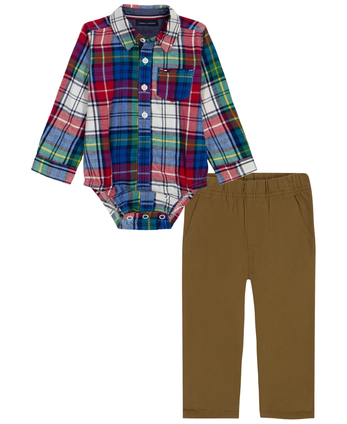 Long-Sleeve Plaid Shirt Bodysuit and Pants, 2-Piece Set by Tommy Hilfiger