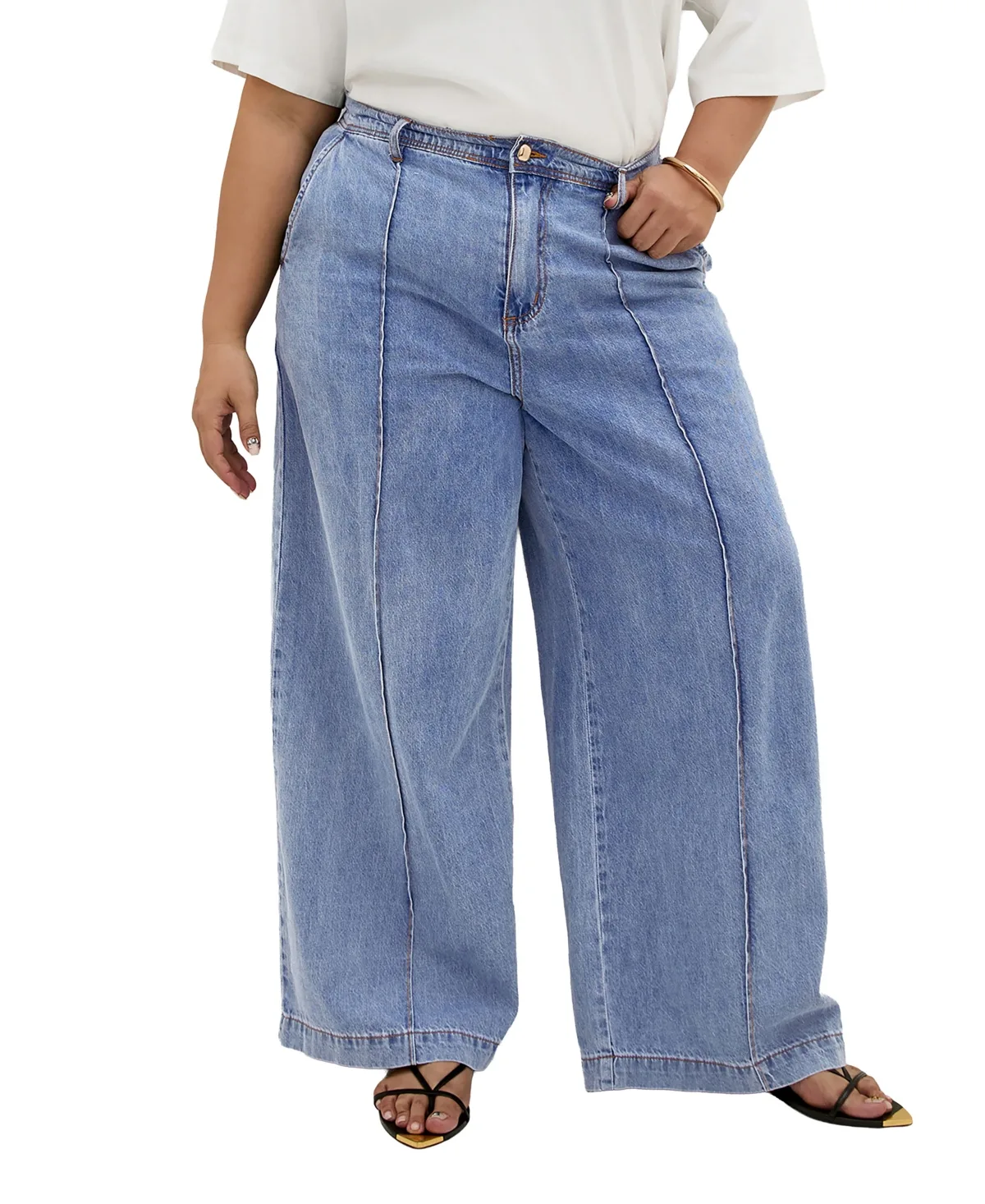 Tilly High-Rise Wide-Leg Elastic-Back Cotton Denim Pants