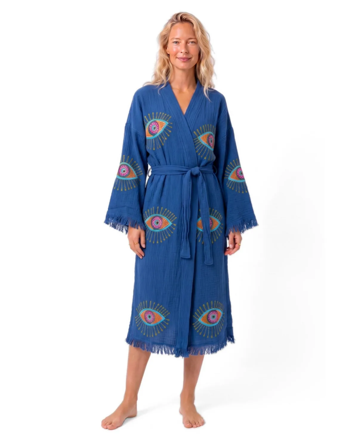 Aria Turkish Cotton V-Neck Long Sleeve Wrap Robe by Tutunaki