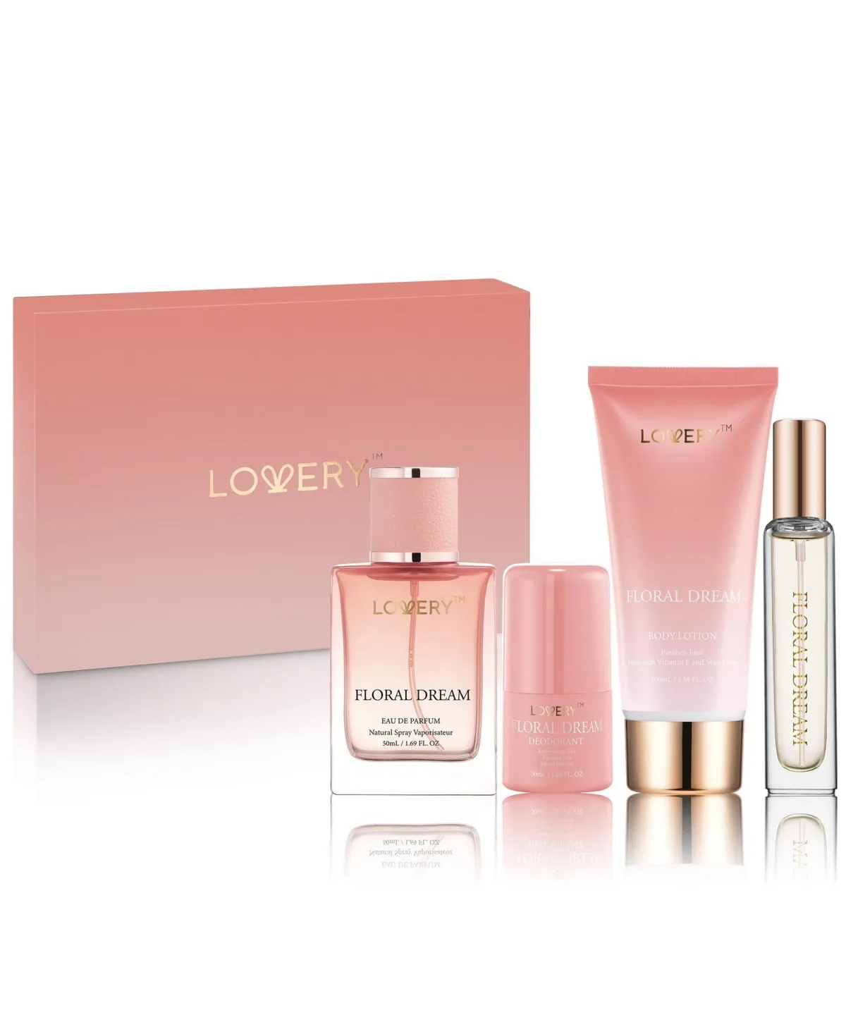 5-Piece Floral Dream Gift Set with Eau De Parfum, Deodorant, Lotion and Cologne by Lovery